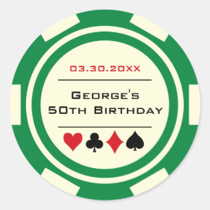 Poker Chip Casino Birthday White Red Green Classic Round Sticker