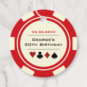 Poker Chip Casino Red Off White Birthday Favour Tags