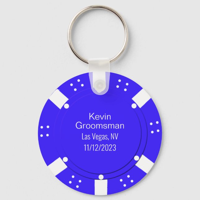 Poker Chip Casino Themed Wedding Favour Keychain (Front)