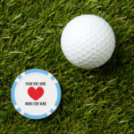 Poker chip golf ball marker with red heart logo<br><div class="desc">Custom poker chip golf ball marker with red heart logo. Personalize with your own funny quote, name or saying. Make your own fun golfing gift for friends and family. Add name or initials of golfer on the back. Double sided design with custom background and heart colour. Sports themed presents and...</div>