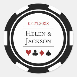 Poker Chip in Black and White Las Vegas Wedding Classic Round Sticker