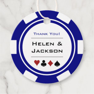 Poker Chip in Navy Blue and White Casino Wedding Favour Tags