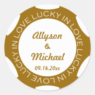 Poker chip lucky in love wedding favour label brow