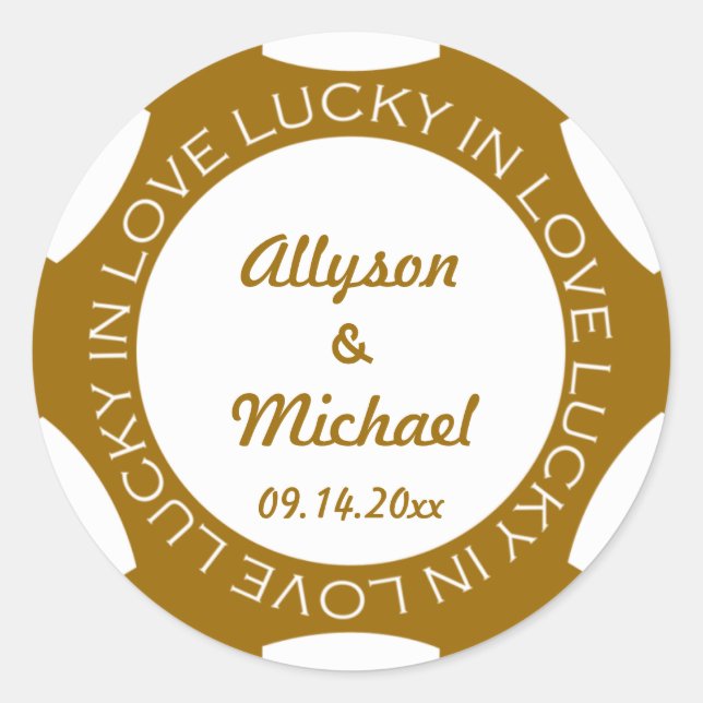 Poker chip lucky in love wedding favour label brow (Front)