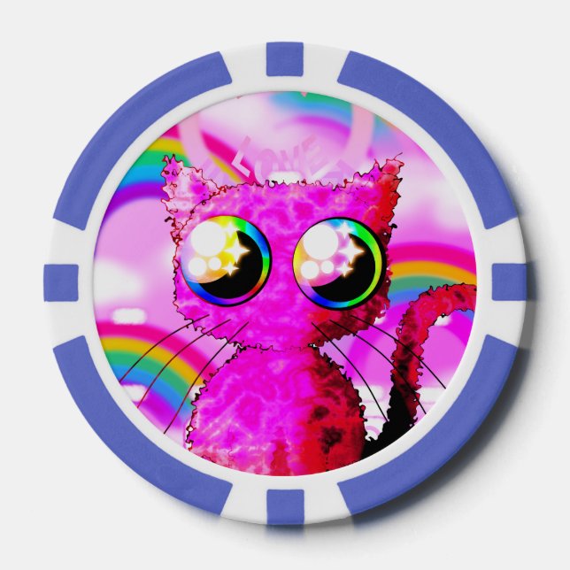 Poker chip with pink kawaii cat (Front)