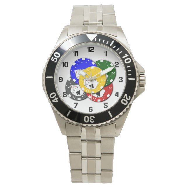 Poker Chips and Ace Playing Card Las Vegas Gambler Watch (Front)