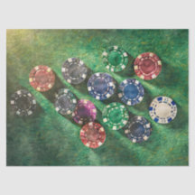 Poker Chips on Green, Games Tissue Paper
