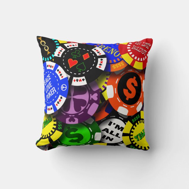Poker Chips Throw Pillow (Front)