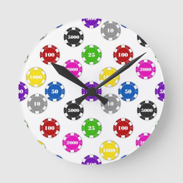 Poker chips white wall clock (Front)