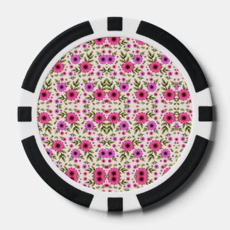 Poker chips with a vibrant pink floral pattern