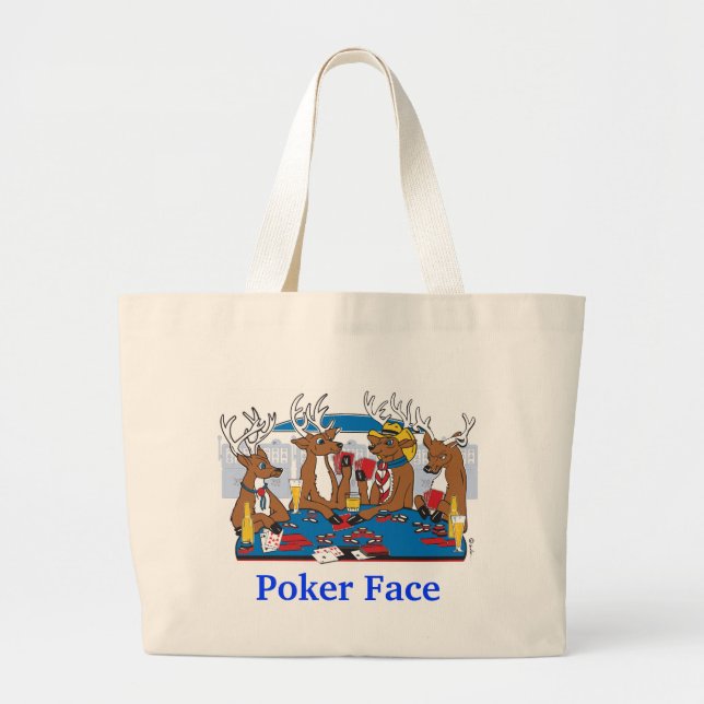 Poker Face Deer Large Tote Bag (Front)