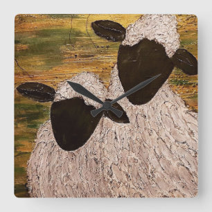 POKER FACE SHEEP, SQUARE WALL CLOCK