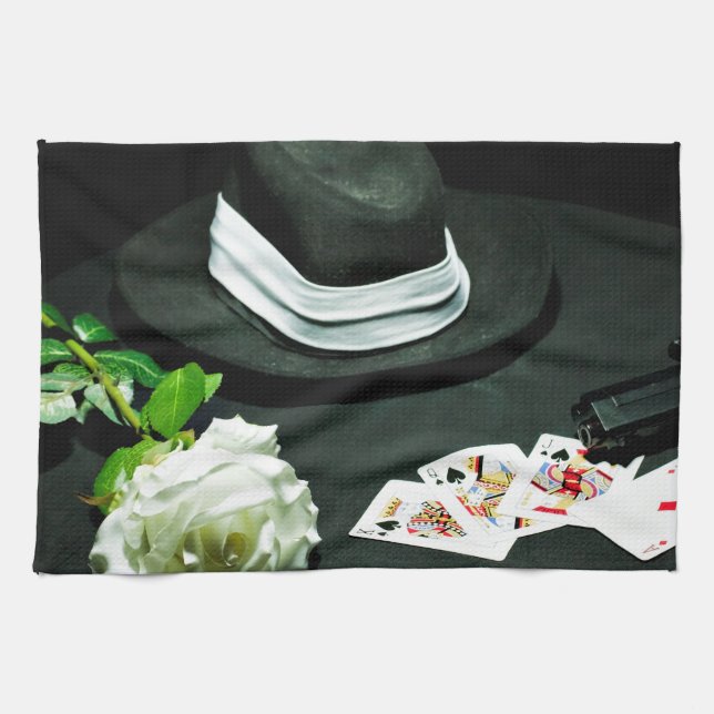 Poker gangster gun rose kitchen towel (Horizontal)