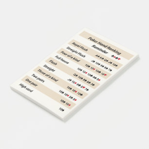 Poker Hand Ranking Reminder with Beige Stripes Post-it Notes