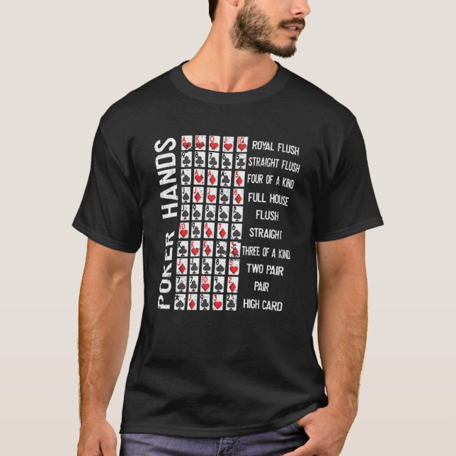 Poker Hands Cheat Sheet Card Casino Games Player T-Shirt (Front)