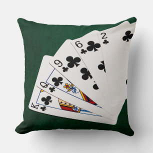 Poker Hands - Flush - Clubs Suit Throw Pillow