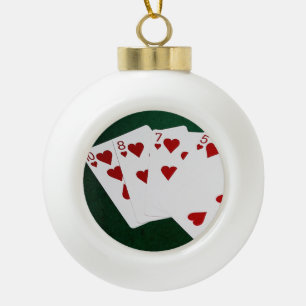 Poker Hands - Flush - Hearts Suit Ceramic Ball Christmas Ornament