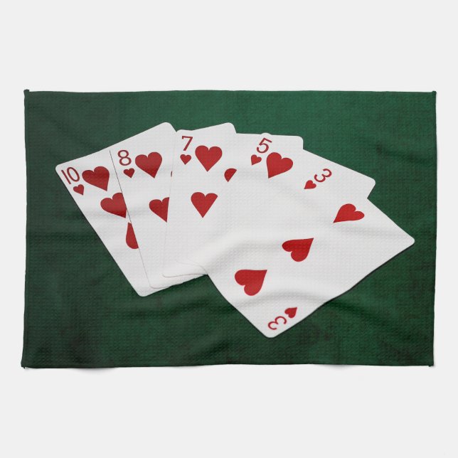 Poker Hands - Flush - Hearts Suit Kitchen Towel (Horizontal)