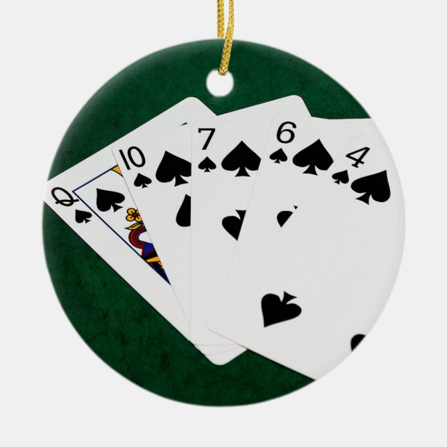 Poker Hands - Flush - Spades Suit Ceramic Ornament (Front)
