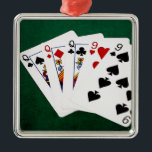 Poker Hands - Full House - Queen and Nine Metal Ornament<br><div class="desc">Five playing cards forming the poker full house hand. Full house is a poker hand that contains three matching cards of one rank and two matching cards of another rank. Between two full houses, the one with the higher-ranking three cards wins. This hand is also known as full boat. This...</div>