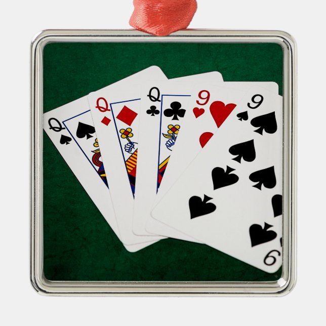 Poker Hands - Full House - Queen and Nine Metal Ornament (Front)