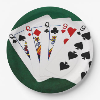 Poker Hands - Full House - Queen and Nine Paper Plate
