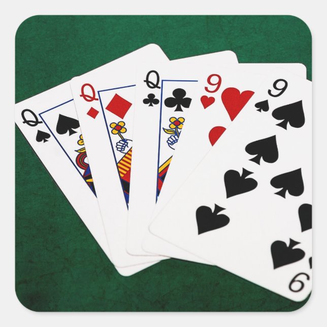 Poker Hands - Full House - Queen and Nine Square Sticker (Front)