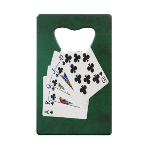 Poker Hands - Royal Flush - Clubs Suit Wallet Bottle Opener