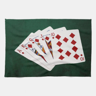 Poker Hands - Royal Flush - Diamonds Suit Kitchen Towel
