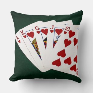 Poker Hands - Royal Flush - Hearts Suit Throw Pillow