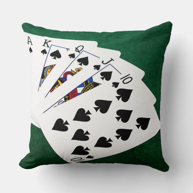 Poker Hands - Royal Flush - Spades Suit Throw Pillow (Front)
