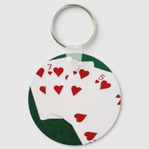 Poker Hands - Straight Flush - Hearts Suit Keychain