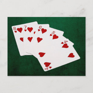 Poker Hands - Straight Flush - Hearts Suit Postcard