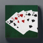 Poker Hands - Straight - Ten To Six Plaque<br><div class="desc">Five playing cards forming the poker straight hand. A straight is a poker hand, wheres all five cards of sequential rank in at least two different suits. Two straights are ranked by comparing the highest card of each. Two straights with the same high card are of equal value, suits are...</div>
