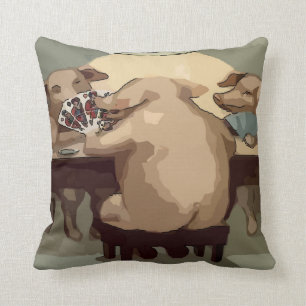 Poker Hogs Card Party Throw Pillow