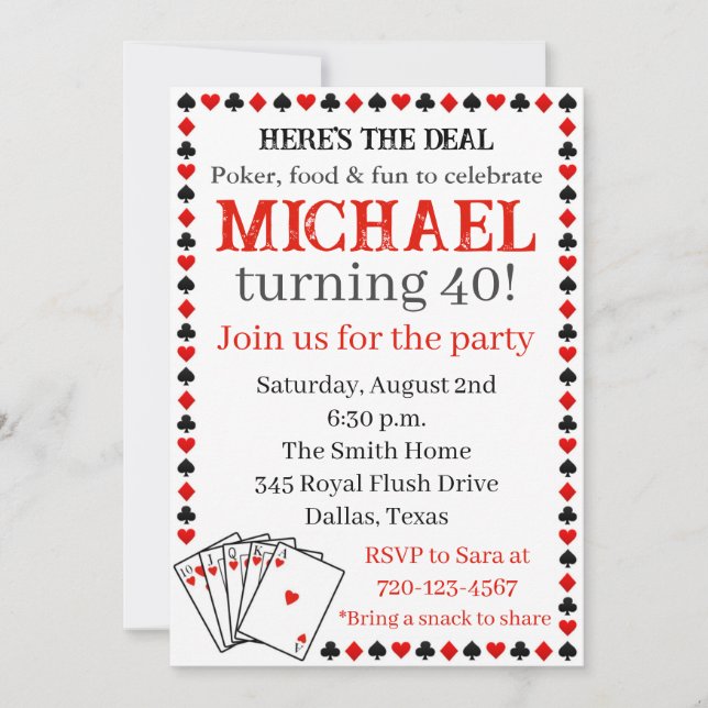 Poker Invitation d'anniversaire, Invitation d'adul (Devant)