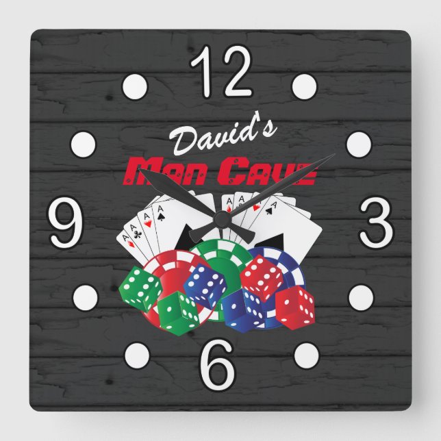 Poker Night at the Man Cave Square Wall Clock (Front)
