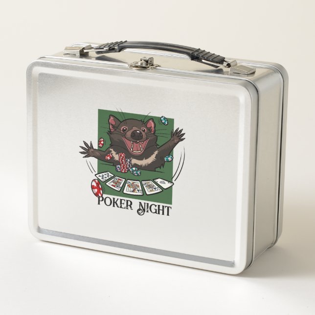 Poker Night Royal Flush Cartoon Tasmanian Devil Metal Lunch Box (Front)