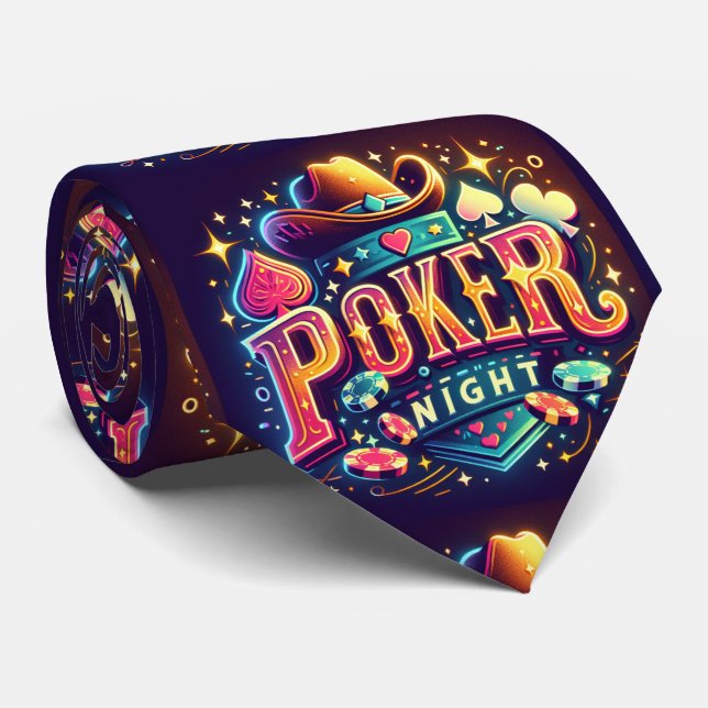 Poker Night Text And Cowboy Hat Tie (Rolled)
