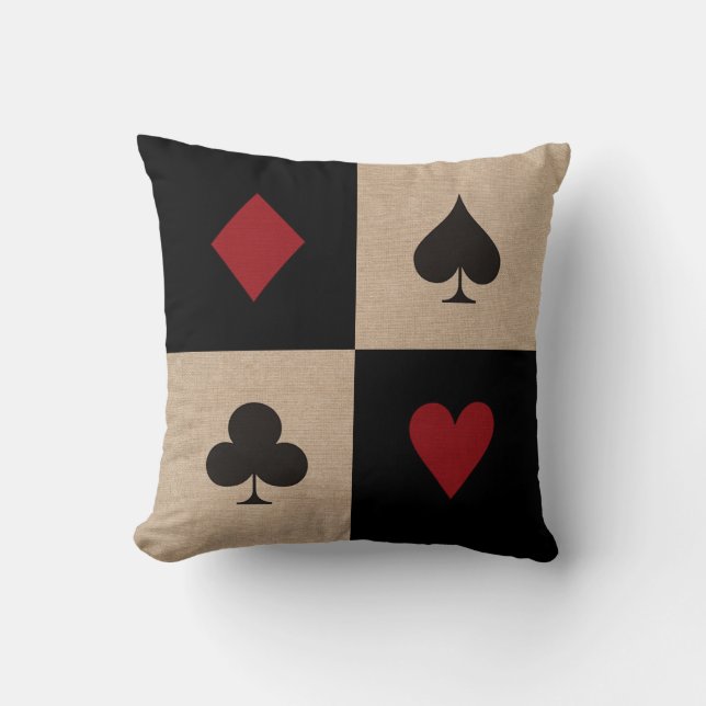 Poker Party Card Suits Throw Pillow (Front)