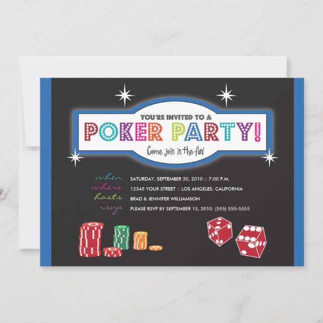 Poker Party Extravaganza Invitation (blue/black) (Front)