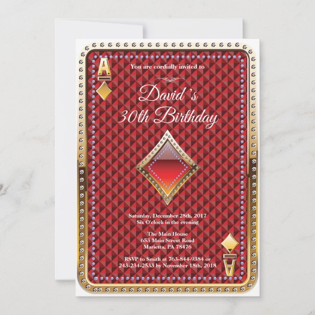 Poker Playcard Casino Invitation Anniversaire (Devant)