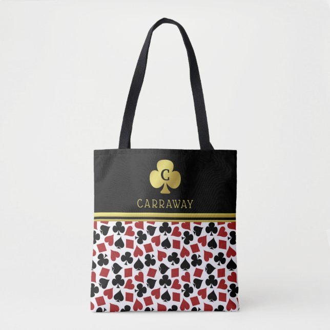 Poker Player Gambler Casino Card Suits Custom Name Tote Bag (Front)