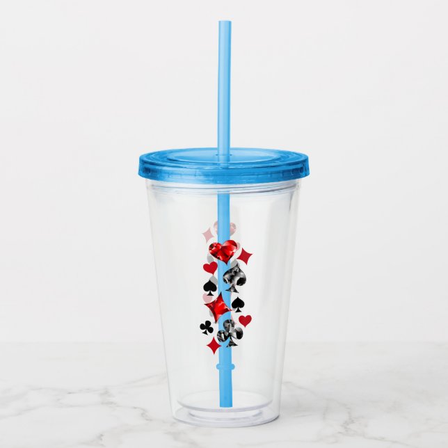 Poker Player Gambler Playing Card Suits Las Vegas Acrylic Tumbler (Front)