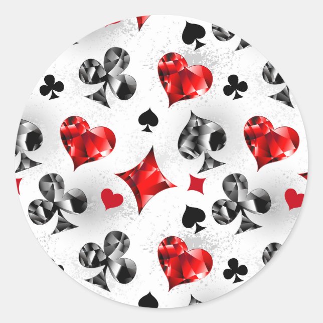 Poker Player Gambler Playing Card Suits Las Vegas Classic Round Sticker (Front)