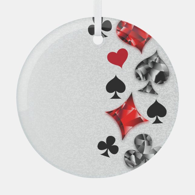 Poker Player Gambler Playing Card Suits Las Vegas Glass Ornament (Front)