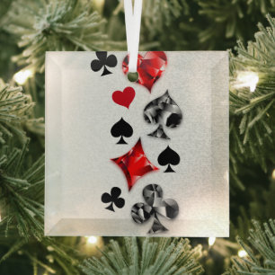 Poker Player Gambler Playing Card Suits Las Vegas Glass Ornament