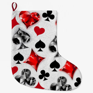 Poker Player Gambler Playing Card Suits Las Vegas Large Christmas Stocking