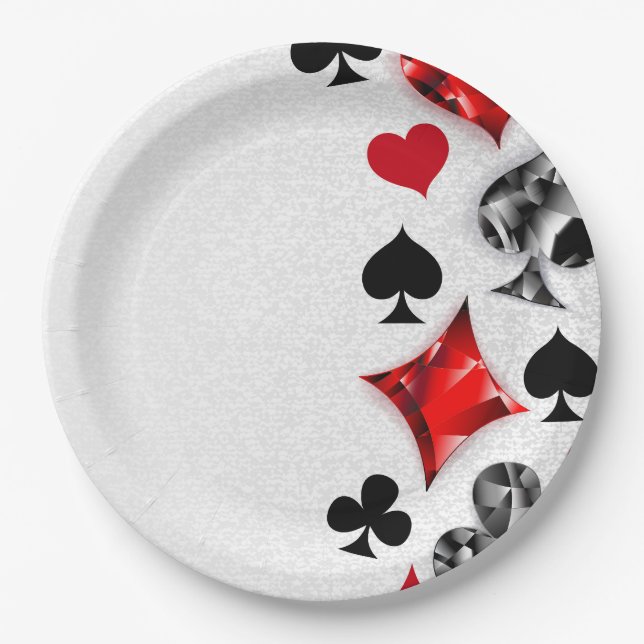 Poker Player Gambler Playing Card Suits Las Vegas Paper Plate (Front)