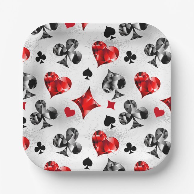 Poker Player Gambler Playing Card Suits Las Vegas Paper Plate (Front)